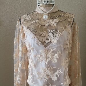 Elegant Floral Lace Blouse in Cream